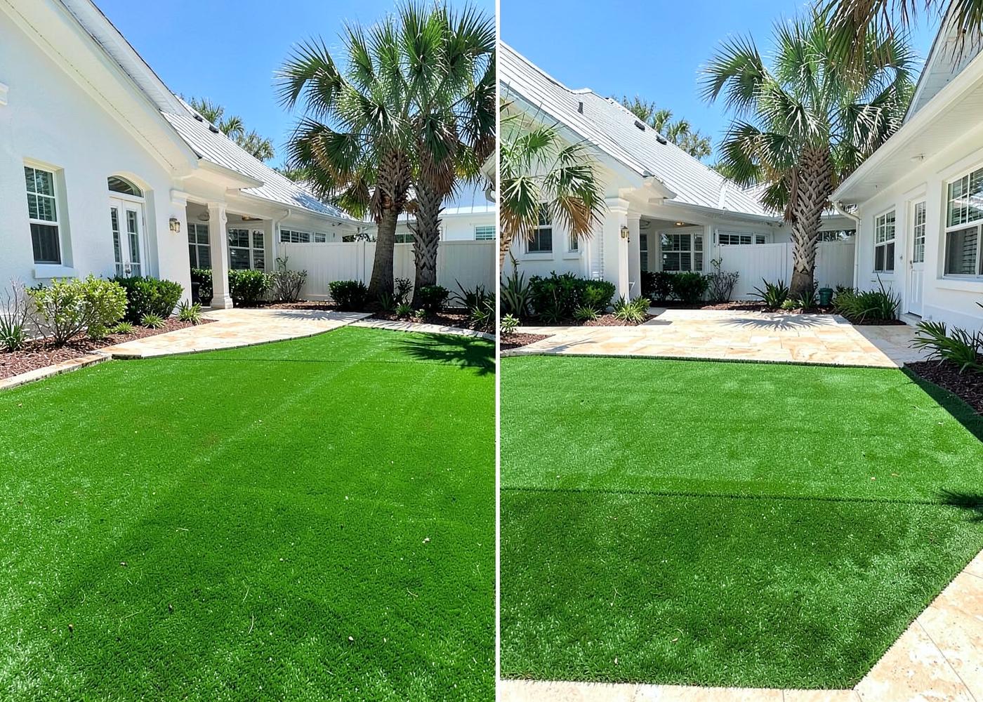 Yard after artificial turf installation