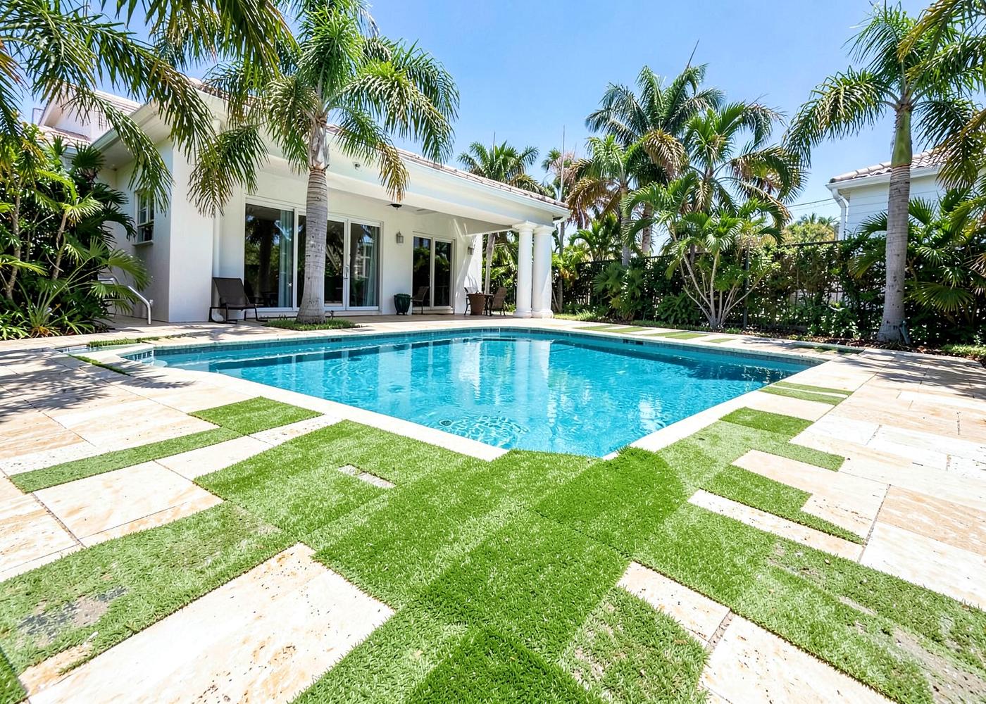 Pool deck turf strips