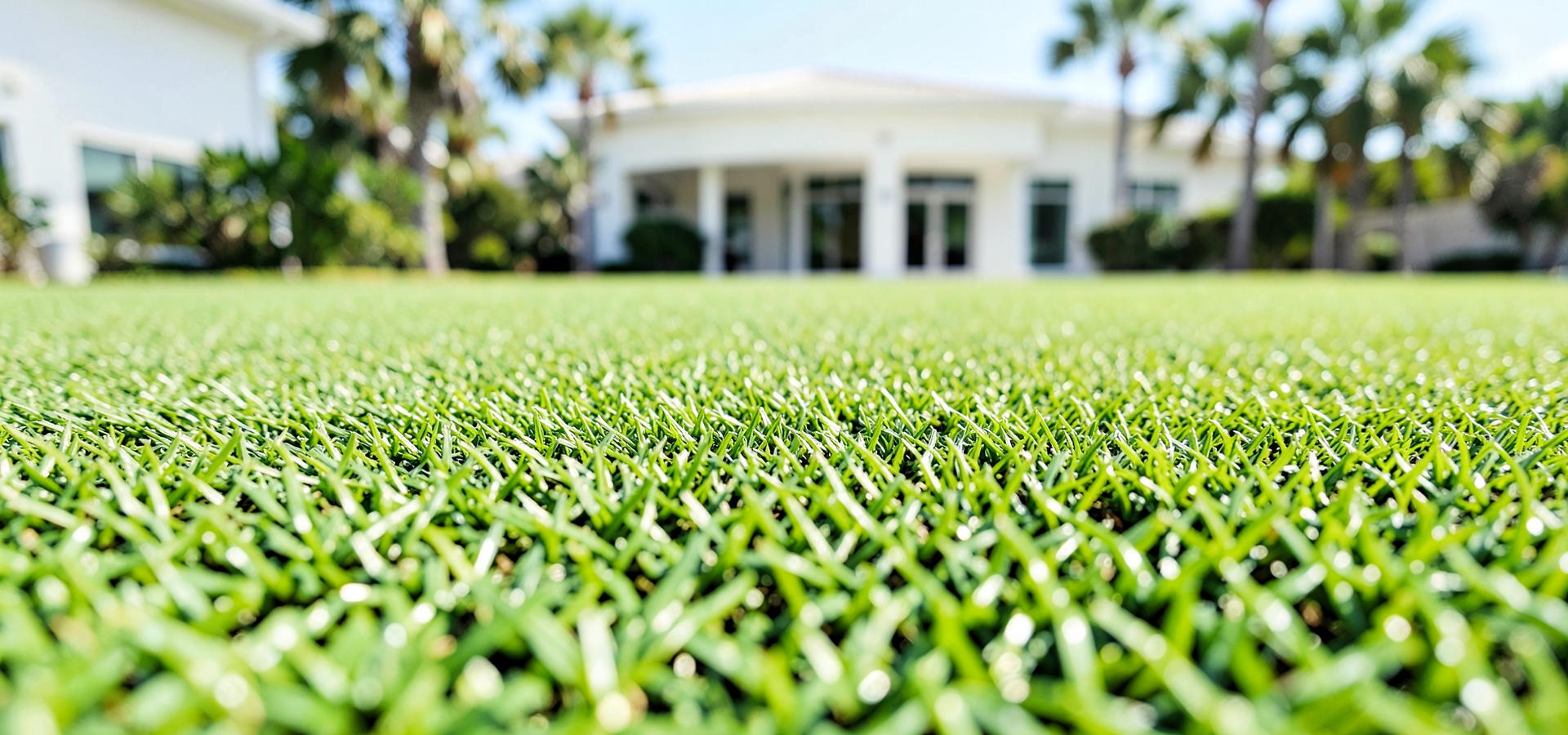 Close-up view across uniform artificial turf