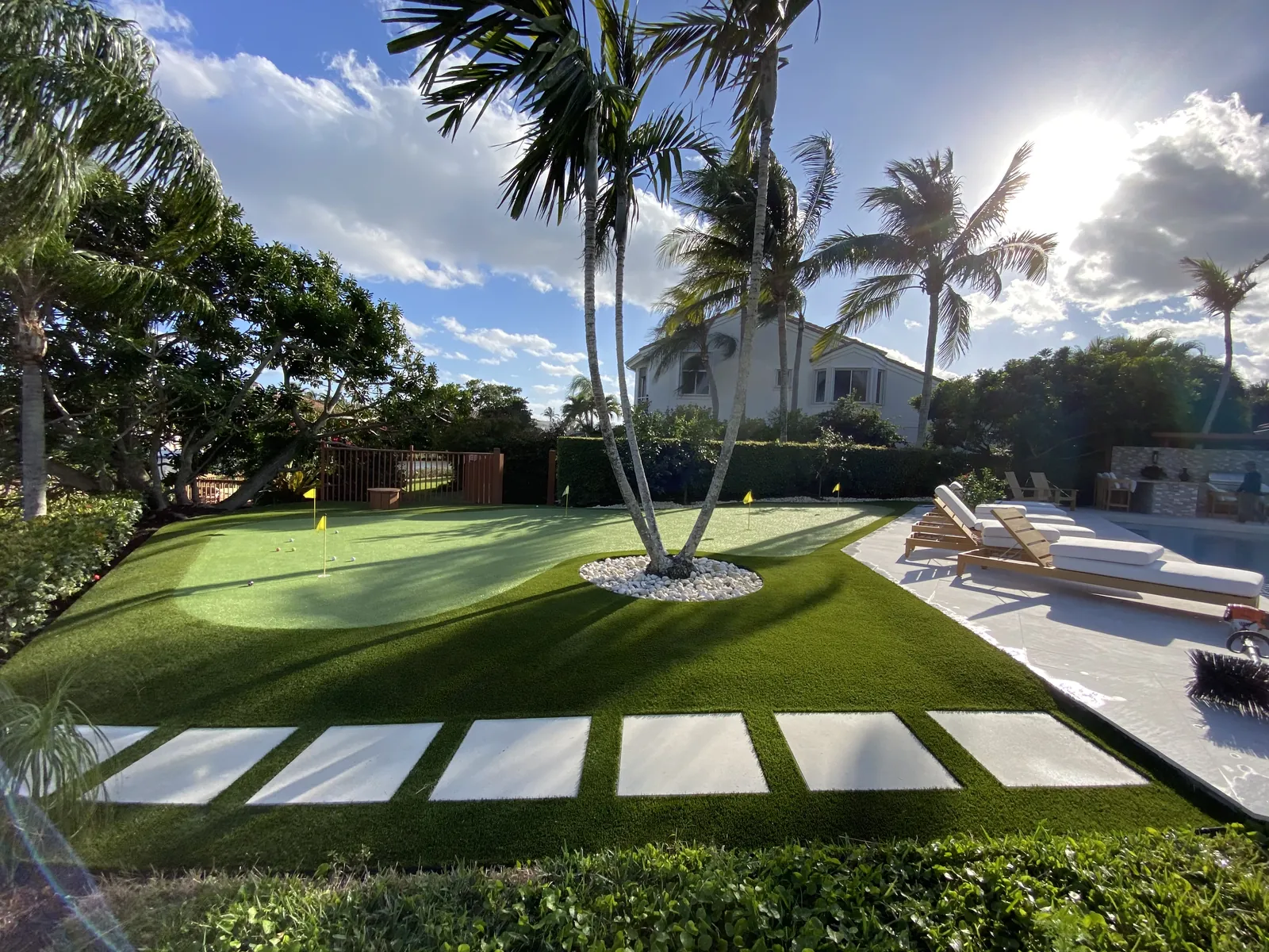 Residential lawn finished with artificial turf